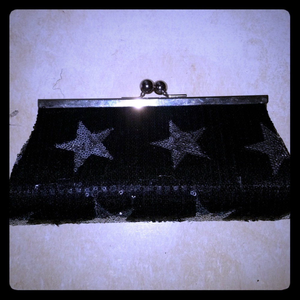 Clutch purse with silver stars black